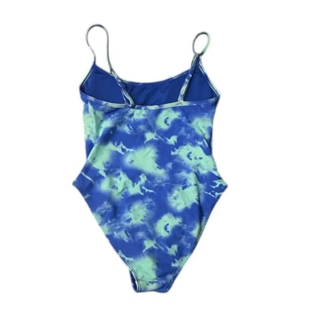 H2OH! Colours Womens S Blue Aqua High Cut One Piece Swimsuit Bathing Suit Beachy